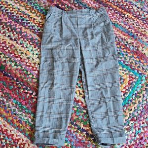 Pull-on black, white, & orange plaid pants size L